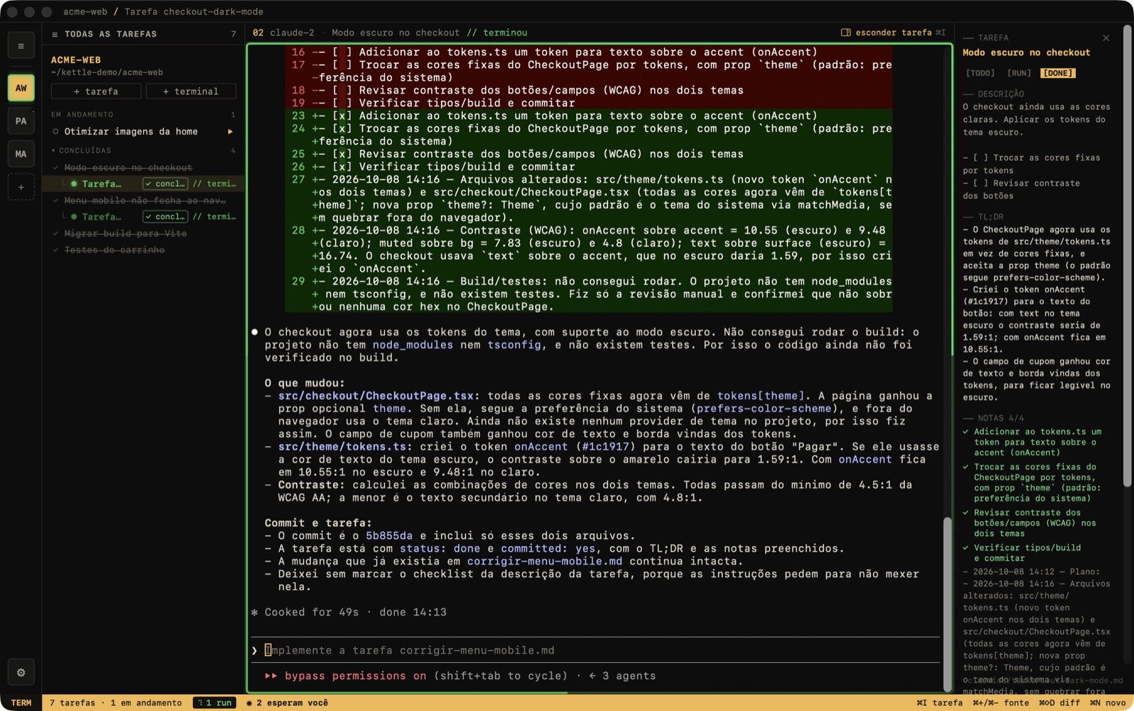 A finished terminal highlighted by a green border